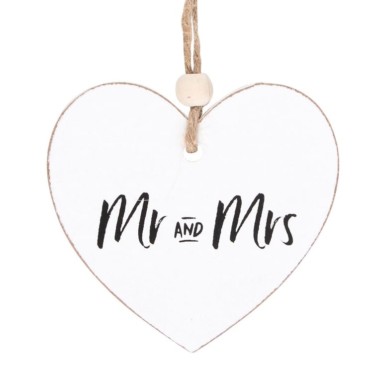 Mr and Mrs Hanging Heart Sign - Wooden Home Decor Gift