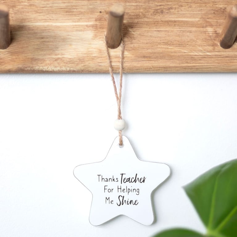 Thanks Teacher Hanging Star Sentiment Sign - Gratitude Wooden Decoration for Home or Classroom