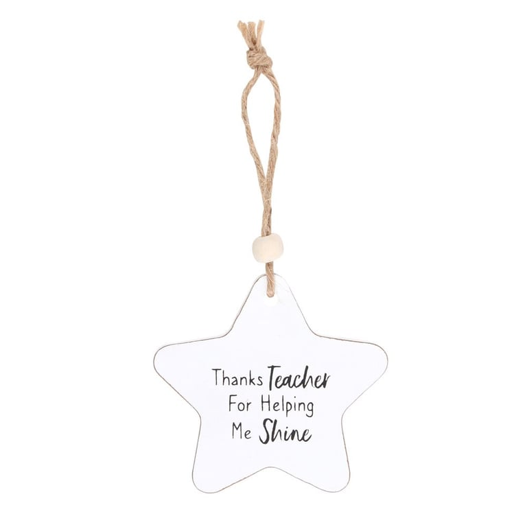 Thanks Teacher Hanging Star Sentiment Sign - Gratitude Wooden Decoration for Home or Classroom