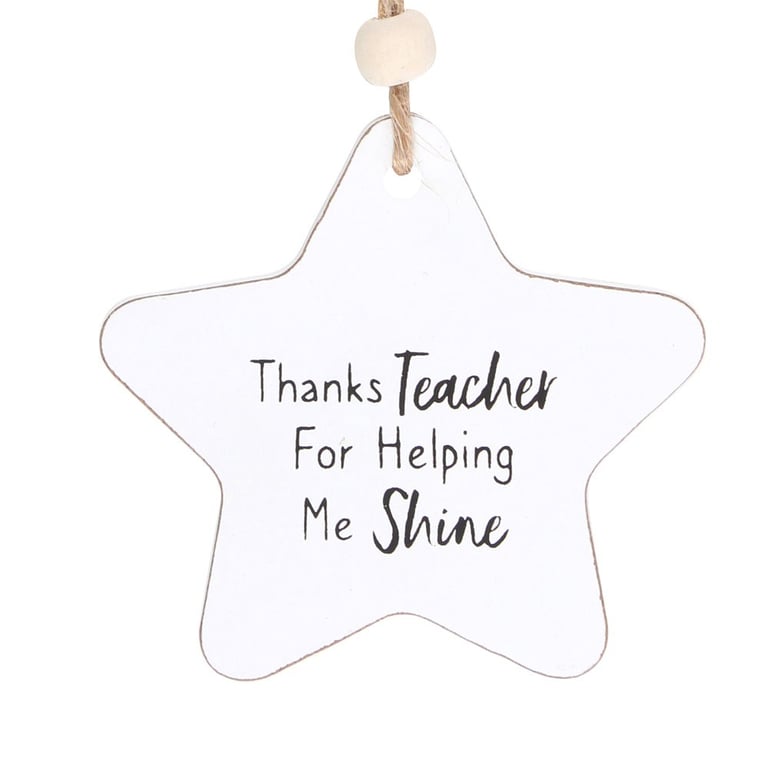 Thanks Teacher Hanging Star Sentiment Sign - Gratitude Wooden Decoration for Home or Classroom