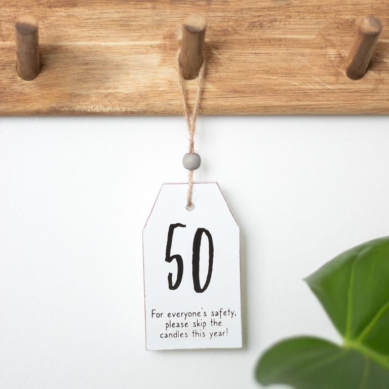 50 Milestone Birthday Hanging Sentiment Sign - Wood and Twine Decoration for Home