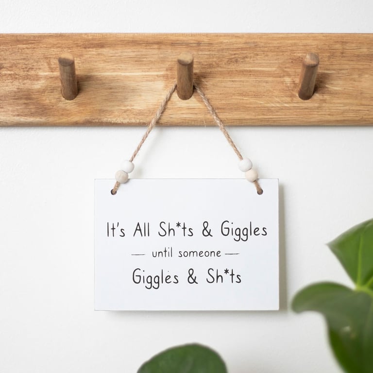 Shits & Giggles Hanging Sign - Light-Hearted Home Decor Gift