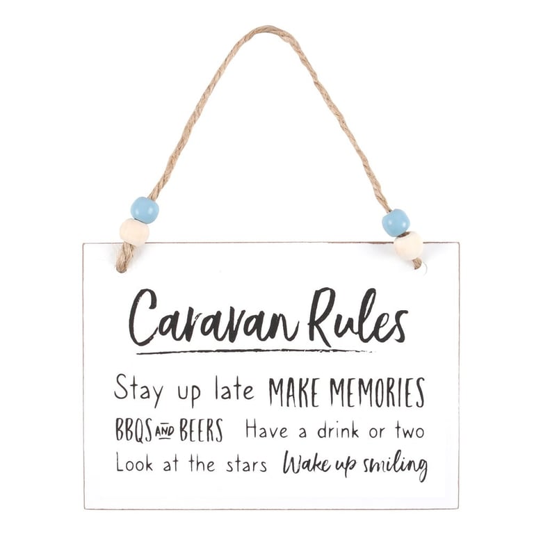 Caravan Rules Hanging Sign - Wooden Family Token Gift for Memories Made
