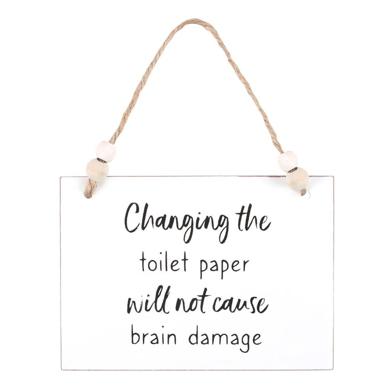 White Wooden Toilet Paper Sign - Humorous Home Decor with Twine Hanger