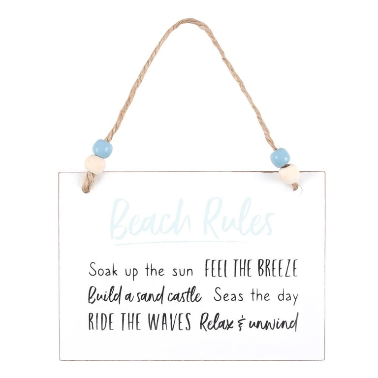 Beach Rules Wooden Hanging Sign - Relaxation & Fun Outdoor Decor