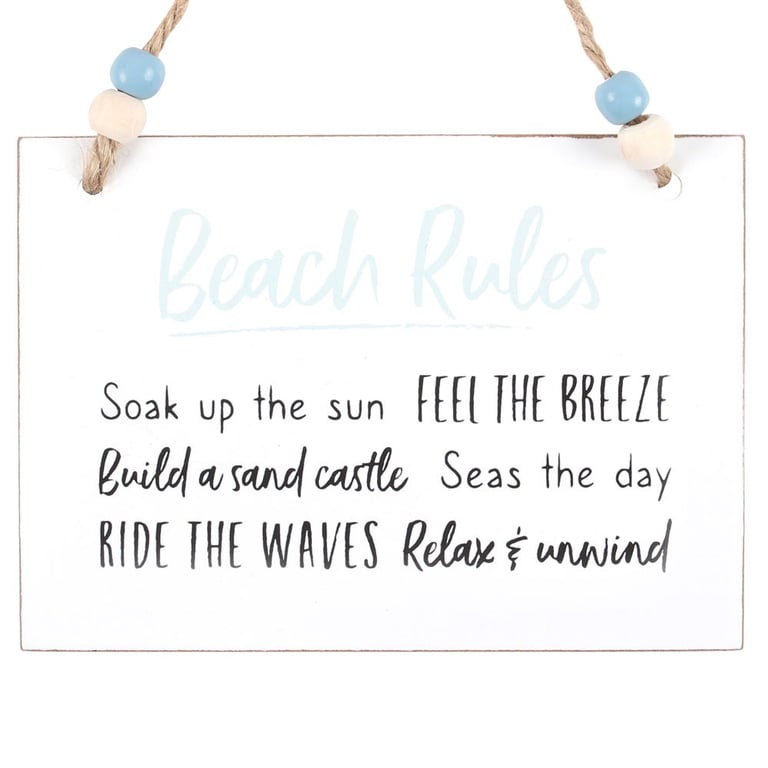 Beach Rules Wooden Hanging Sign - Relaxation & Fun Outdoor Decor