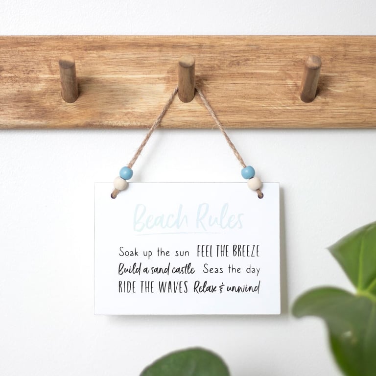 Beach Rules Wooden Hanging Sign - Relaxation & Fun Outdoor Decor