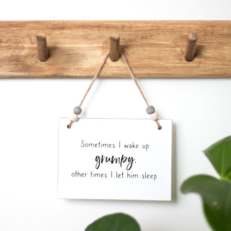 I Wake Up Grumpy Wooden Hanging Sign - Charming Home Decor Gift