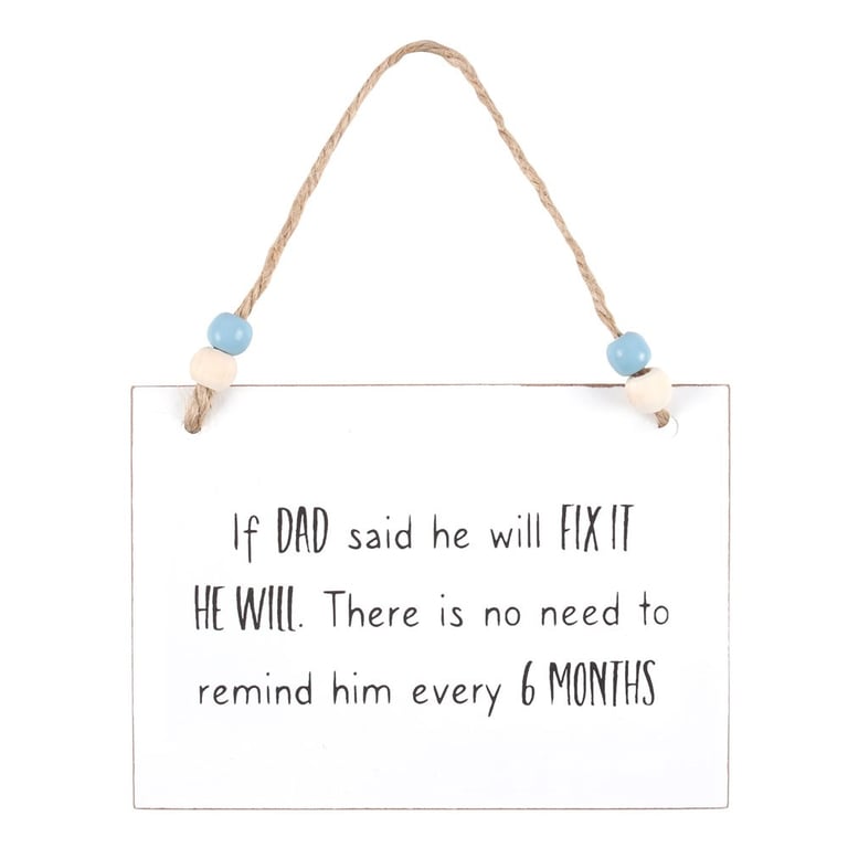 Dad Will Fix It Hanging Sign - Family Home Decor Token Gift with Wooden Beads and Twine Hanger
