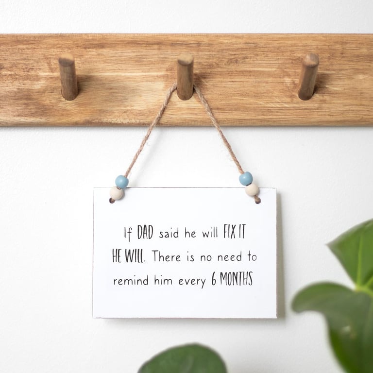 Dad Will Fix It Hanging Sign - Family Home Decor Token Gift with Wooden Beads and Twine Hanger