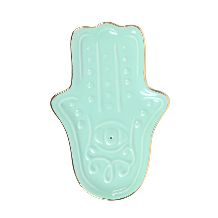 Blue Hamsa Hand Ceramic Incense Holder - Elegant Home Decor