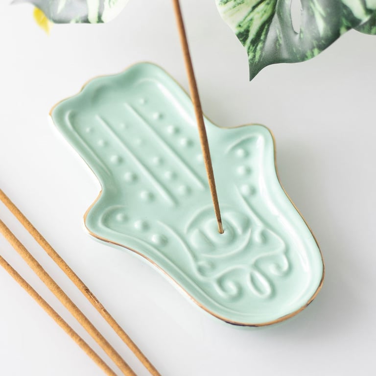 Blue Hamsa Hand Ceramic Incense Holder - Elegant Home Decor