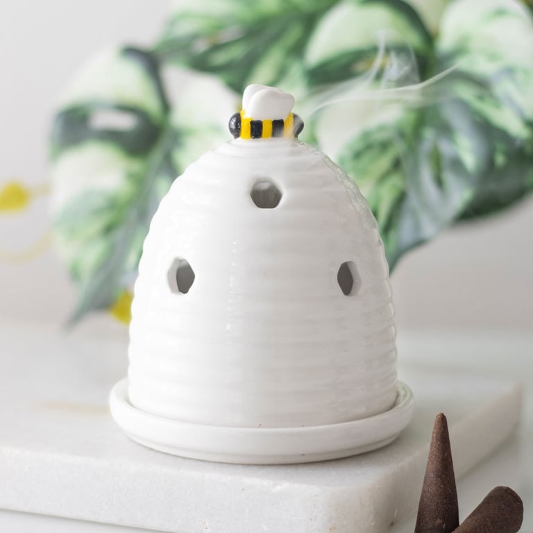 White Beehive Ceramic Incense Cone Holder - Elegant Home Fragrance Decoration
