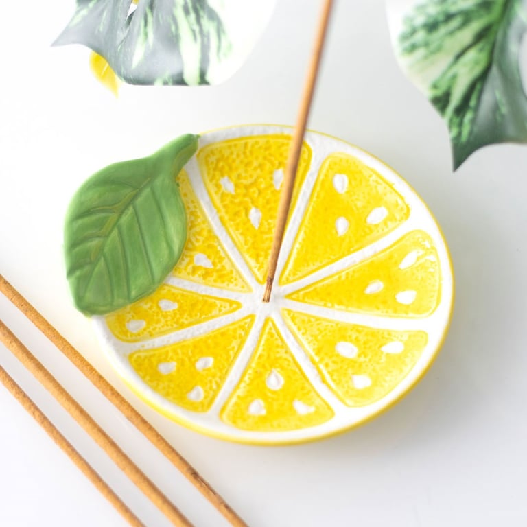 Ceramic Lemon Slice Incense Holder - Home Decor Accent for Side Tables and Nightstands