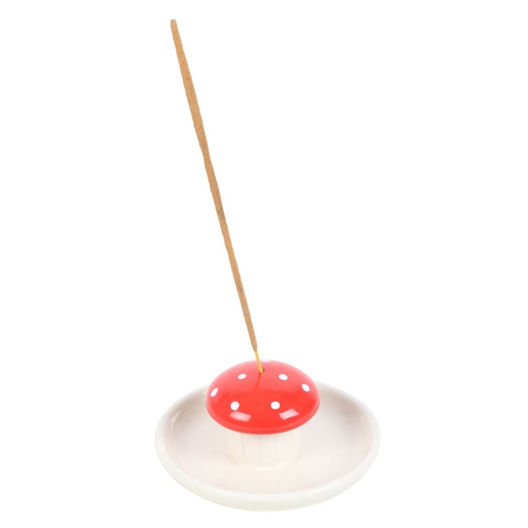 Ceramic Red Mushroom Incense Holder - Side Table Decor and Nightstand Decoration