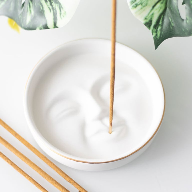 White Moon Face Ceramic Incense Holder - Modern Home Decor