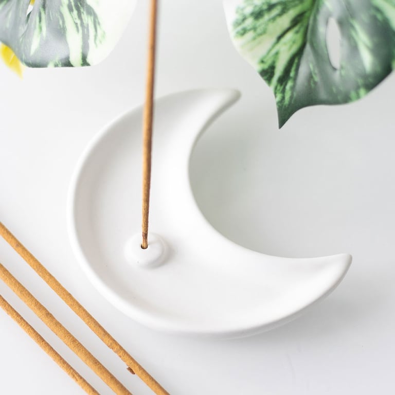Ceramic Crescent Moon Incense Holder - Modern Home Decor