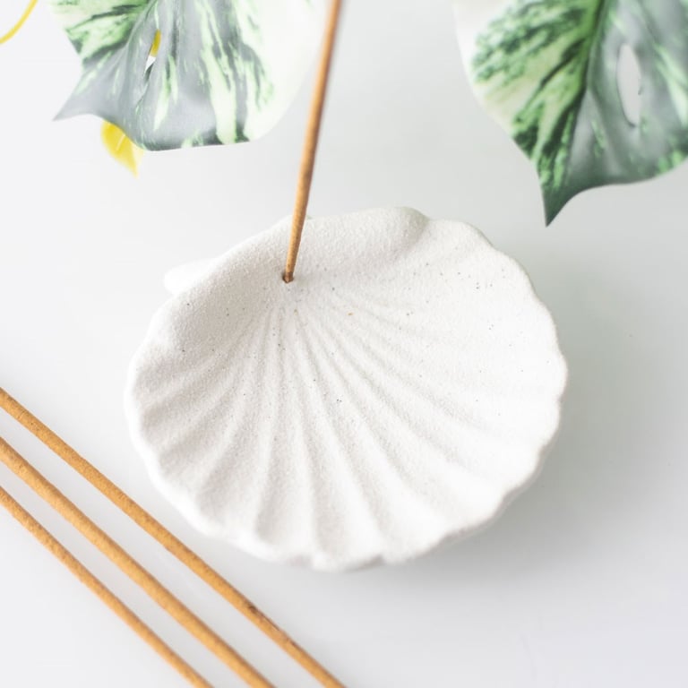 Ceramic Scallop Shell Incense Holder - Home Decor Accent
