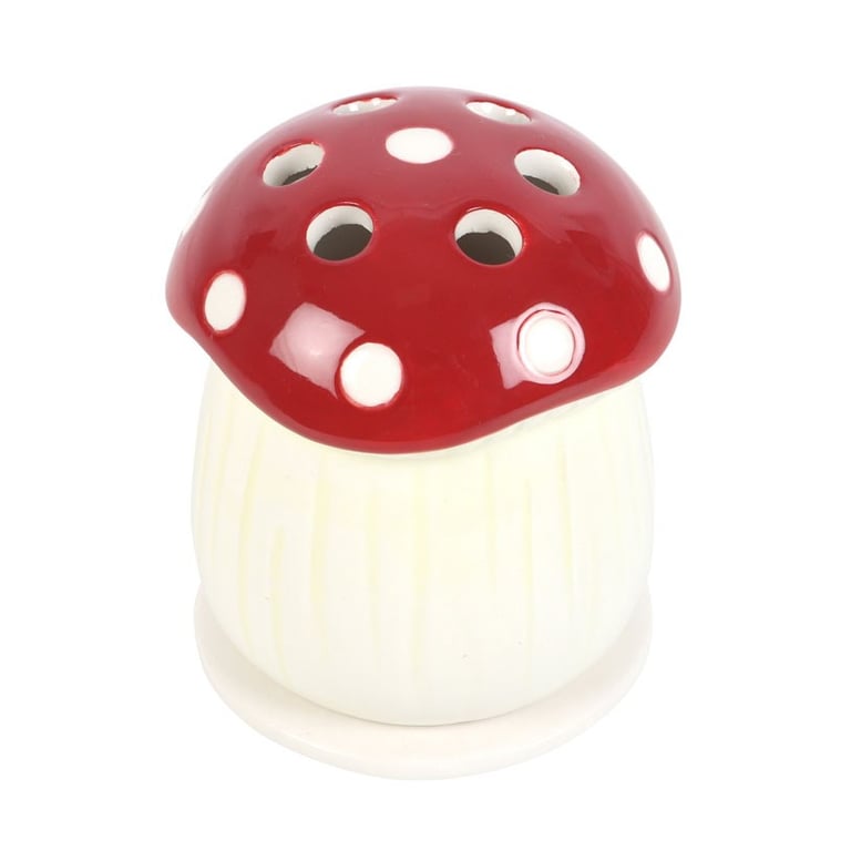Ceramic Red Mushroom Incense Holder - Home Decor Accent