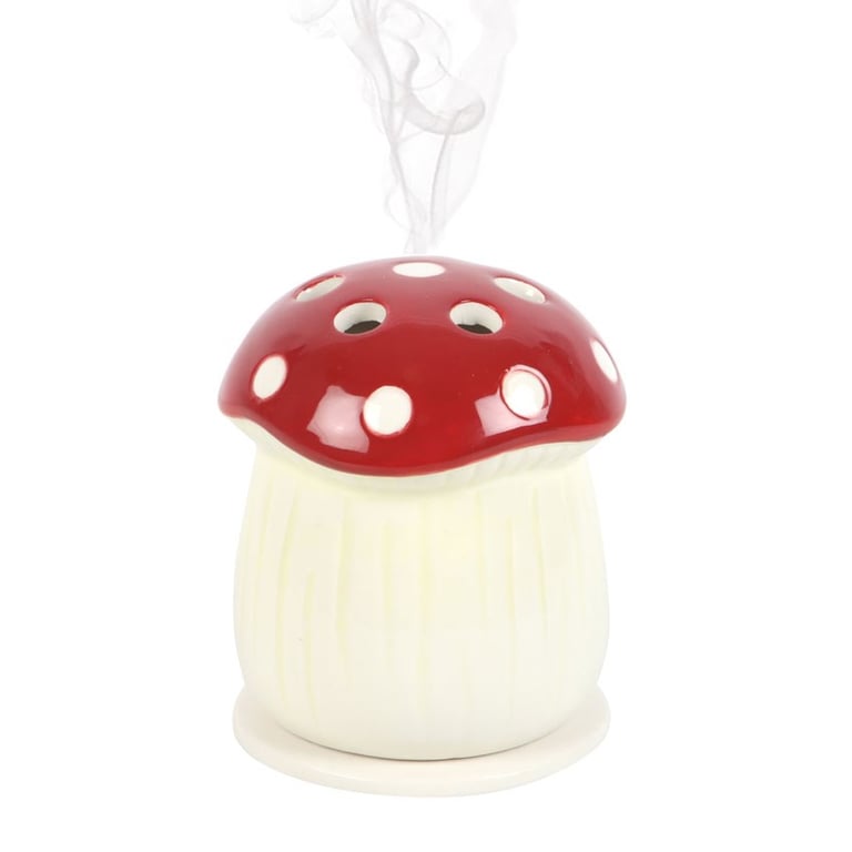 Ceramic Red Mushroom Incense Holder - Home Decor Accent