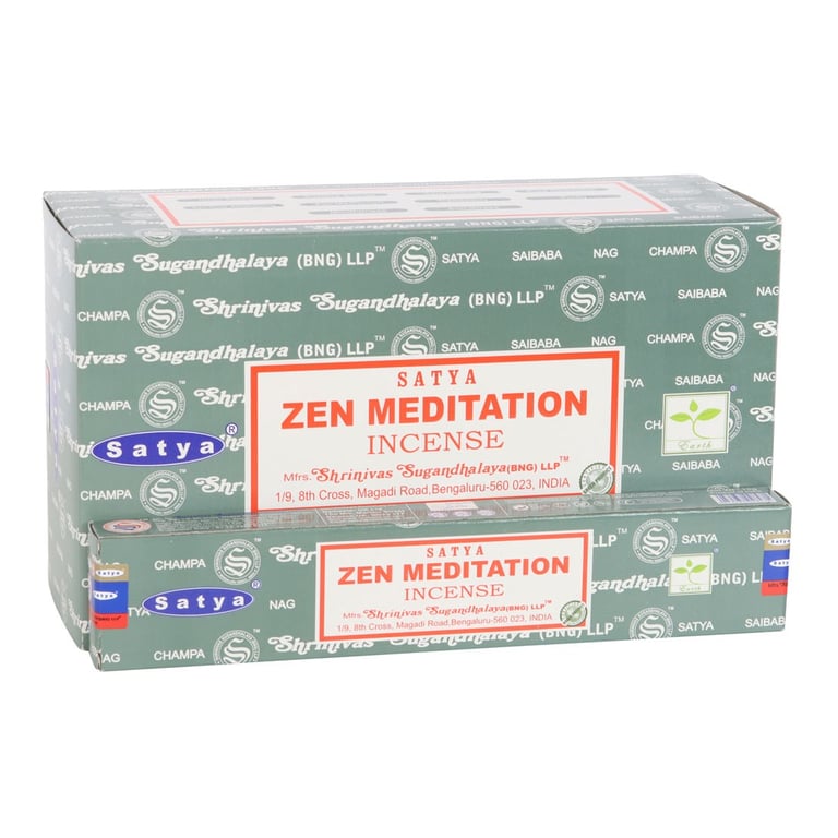 Satya Zen Meditation Incense Sticks - Handcrafted Frankincense Patchouli Scent, 12 Packs