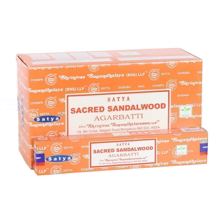 Satya Sacred Sandalwood Incense Sticks - 12 Handmade Packs of Vegan Friendly Relaxation Aids