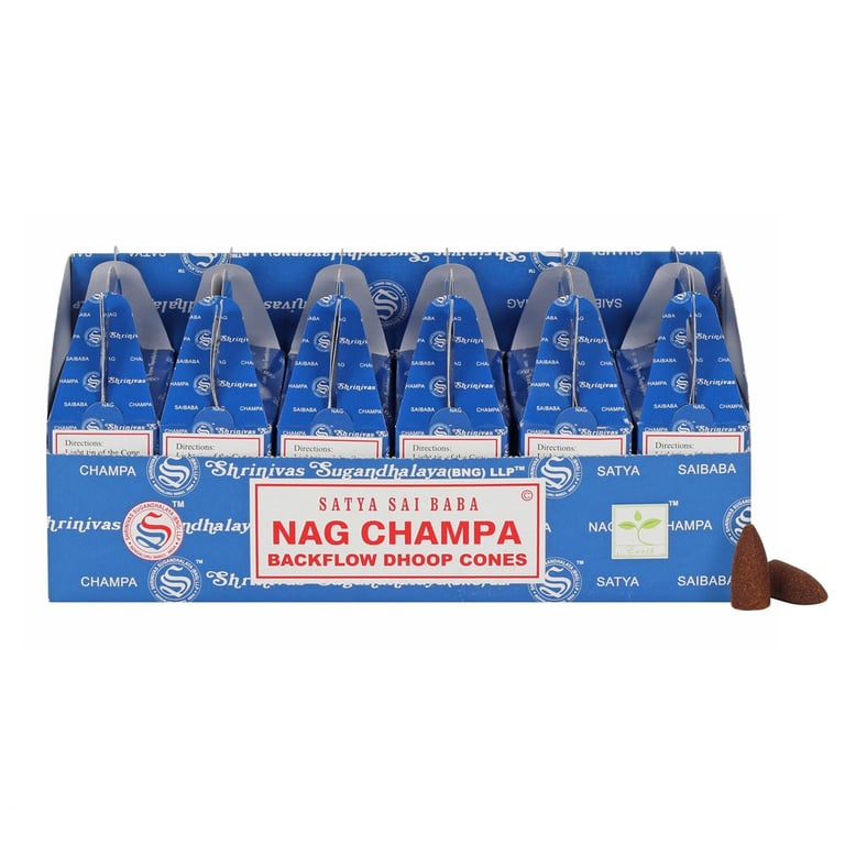 Satya Nag Champa Backflow Incense Cones - 6 Packs of Longlasting Scented Dhoop Cones for Home Fragrance