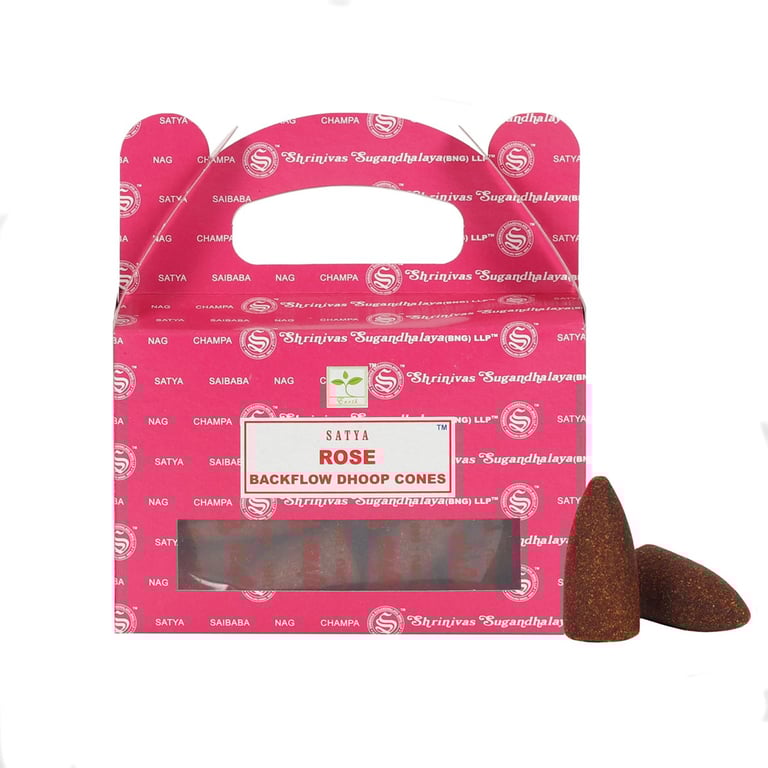 Satya Rose Backflow Dhoop Cones - Long Lasting Indian Incense Sticks for Home Fragrance