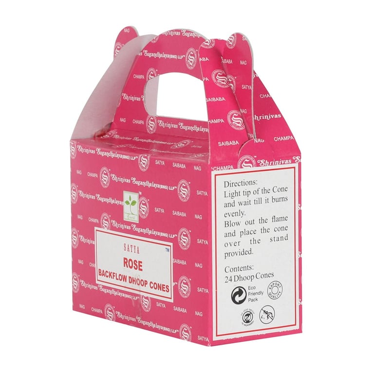 Satya Rose Backflow Dhoop Cones - Long Lasting Indian Incense Sticks for Home Fragrance