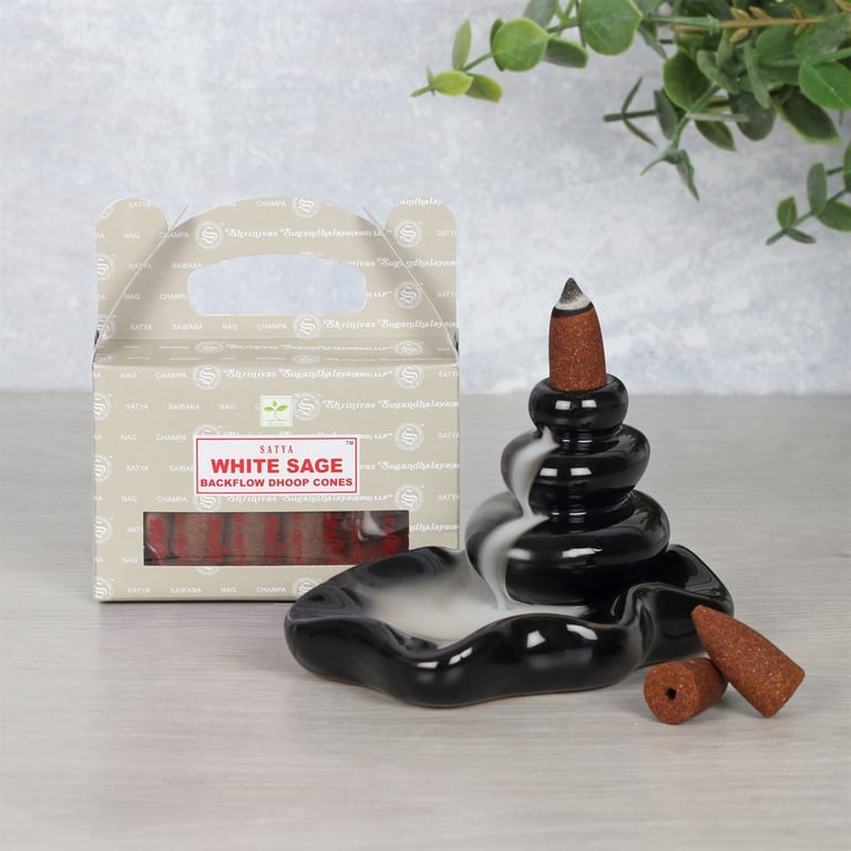 Satya White Sage Backflow Dhoop Cones - Long Lasting Home Fragrance & Spiritual Cleansing Cones