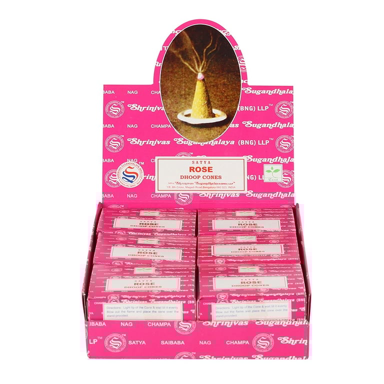 Satya 12 Pack Rose Dhoop Cones - Long Lasting Home Fragrance