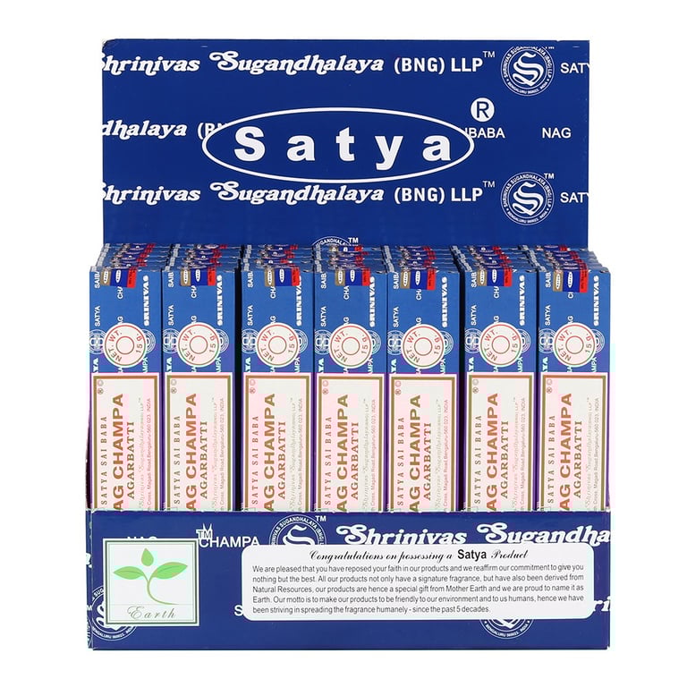 Satya Nag Champa Incense Sticks - 42 Packs of Handrolled Home Fragrance in Display