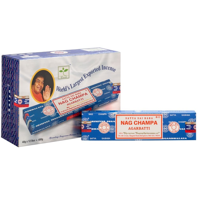 Satya Sai Baba Nagchampa Incense Sticks (12 Packets x 40g) - Spiritual Home Essentials