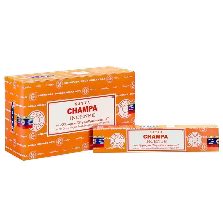 Satya Champa Handmade Incense Sticks - 12 Packs of Vegan Friendly Floral Scented Sticks for Mental Clarity