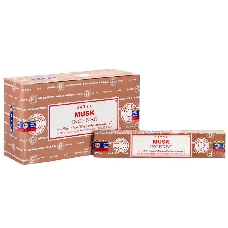 Satya Musk Incense Sticks - 12 Packets of Artisanal Vegan Fragrance Sticks