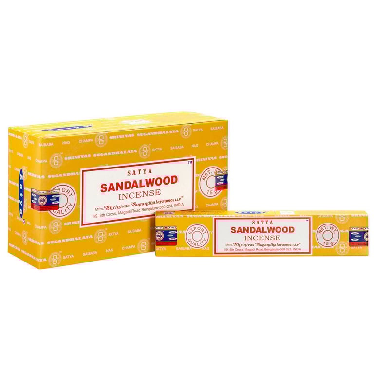 Satya Sandalwood Incense Sticks - Handcrafted, Vegan Friendly Home Fragrance for Stress Relief