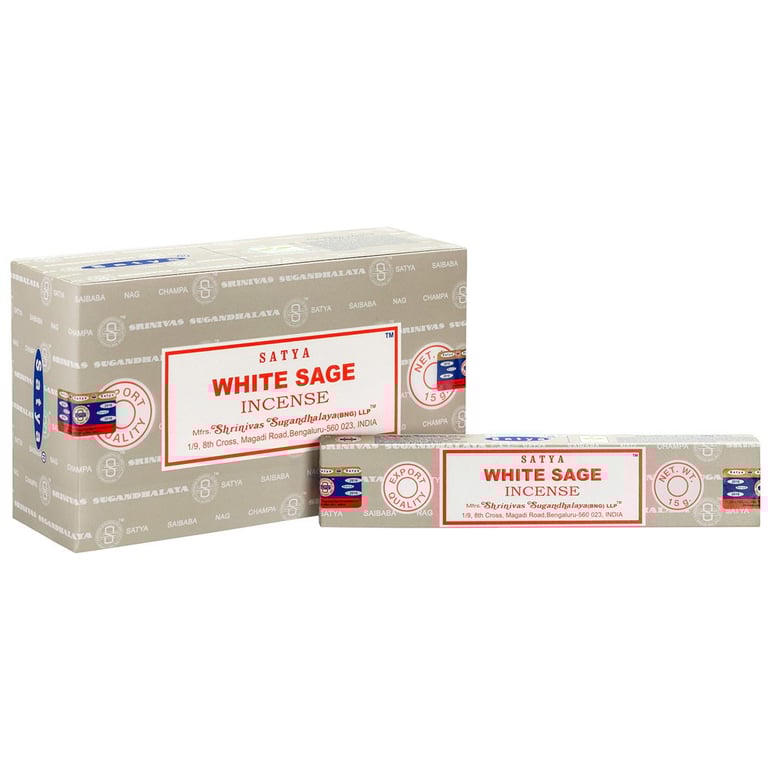 White Sage Incense Sticks by Satya - 12 Pack Vegan & Artisanal Cleansing Sticks