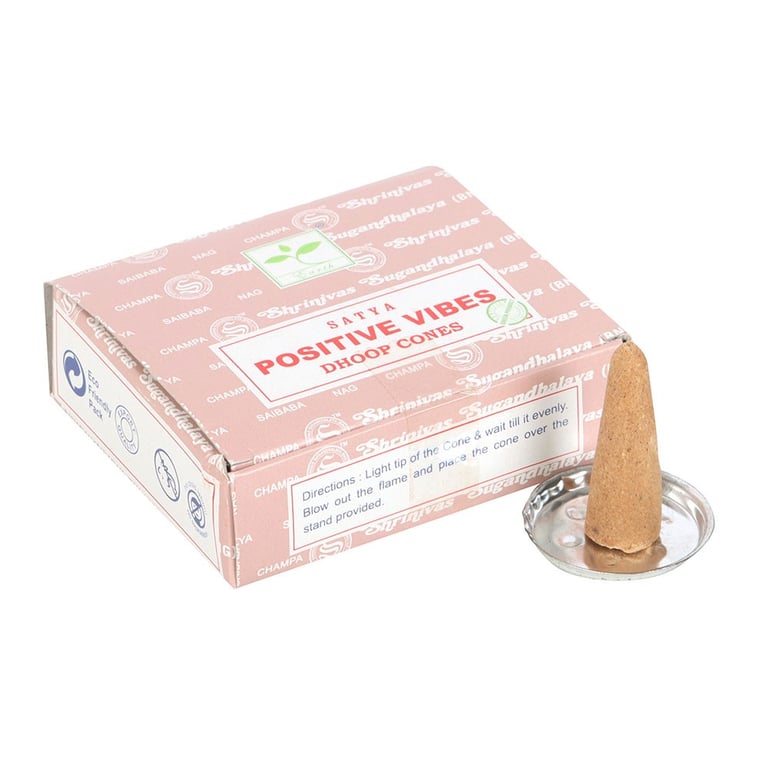 Satya Positive Vibes 12 Pack Dhoop Incense Cones - Relaxation & Meditation, Vegan & Cruelty-Free