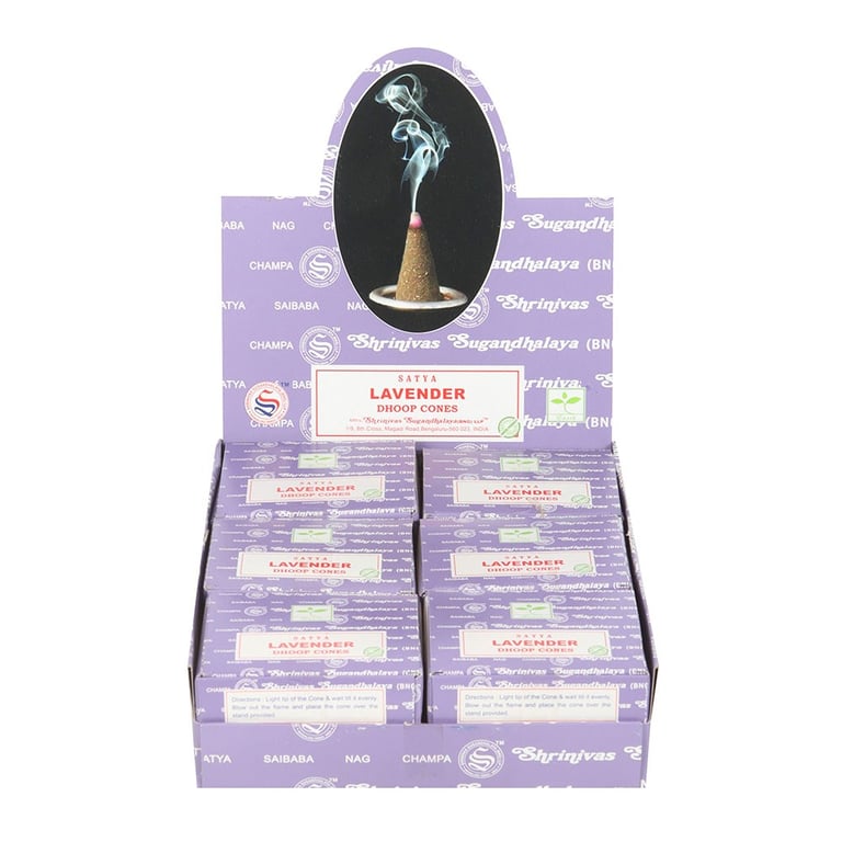 Satya Lavender Dhoop Incense Cones - 12 Packs, Vegan & Cruelty-Free for Relaxation and Stress Relief