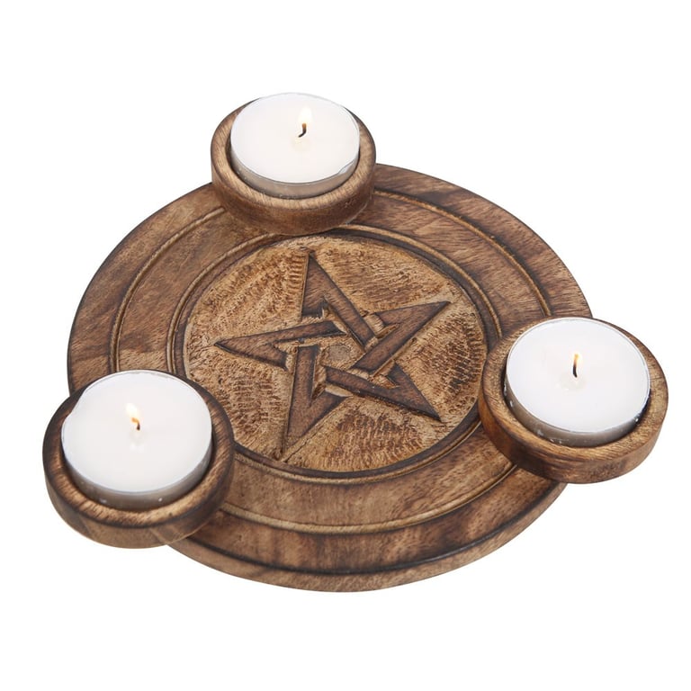 Pentagram Wooden Tealight Holder - Home Decor Star Design Candle Stand