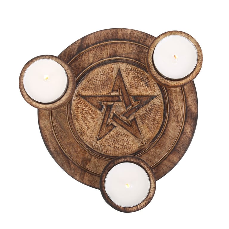 Pentagram Wooden Tealight Holder - Home Decor Star Design Candle Stand