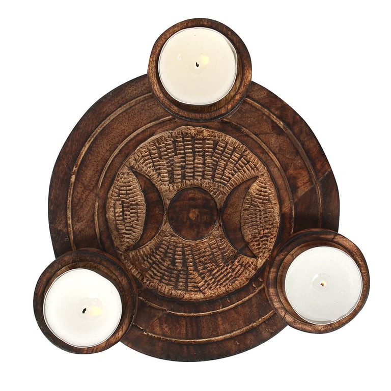 Triple Moon Wooden Tealight Candle Holder - Elegant Home Decor Accessory