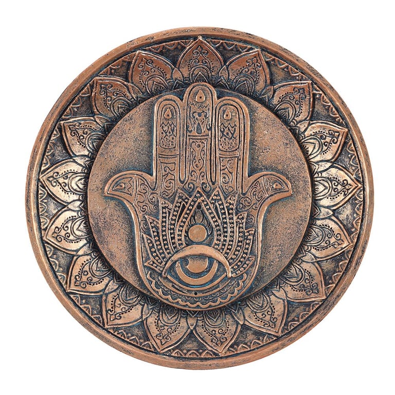Hand of Hamsa Antique Copper Incense Holder Plate - Holds One Stick at a Time