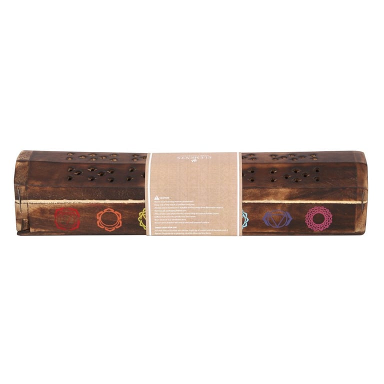 Chakra Wooden Incense Box Set - 10 Mixed Fragrance Sticks & Chakra Symbols Holder