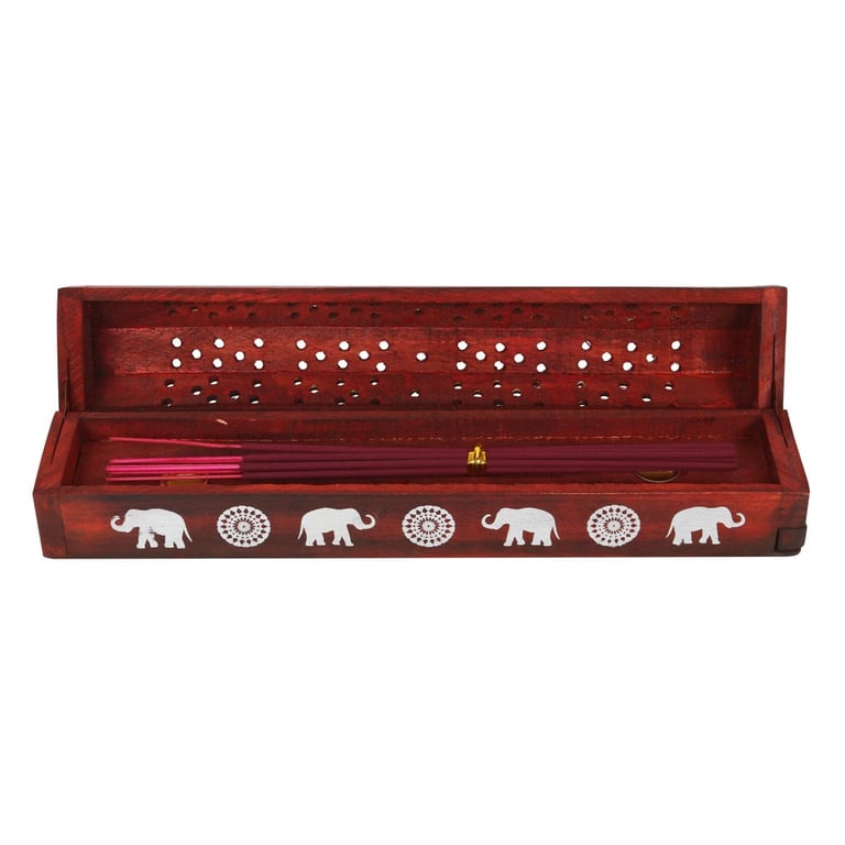 Rosewood Incense Box Set - 10 Sticks in Elephant Design Mango Wood Holder