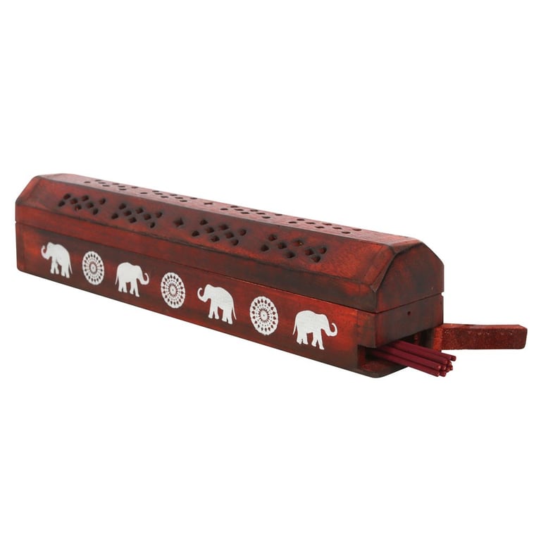 Rosewood Incense Box Set - 10 Sticks in Elephant Design Mango Wood Holder