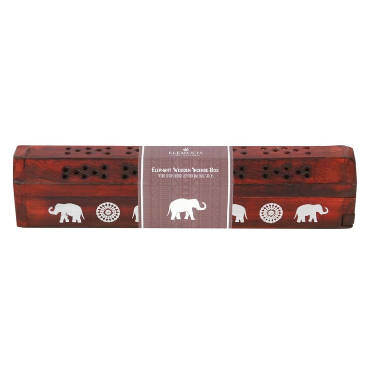 Rosewood Incense Box Set - 10 Sticks in Elephant Design Mango Wood Holder