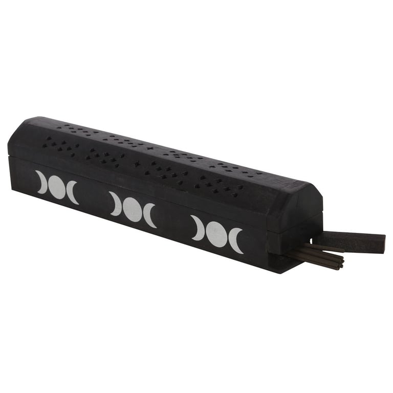 Triple Moon Sage Incense Box Set - 10 Sticks in Mango Wood Holder & Storage