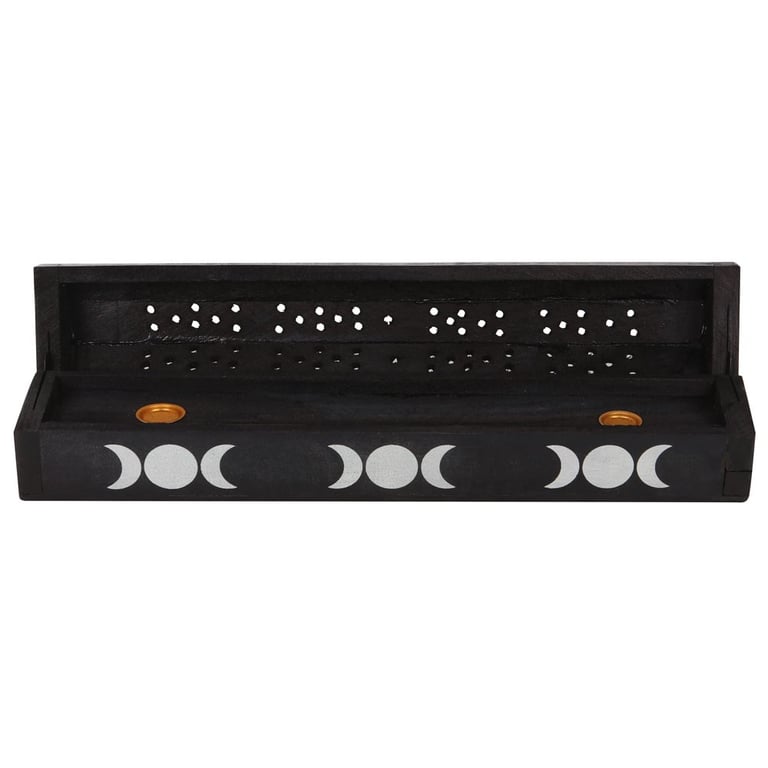 Triple Moon Sage Incense Box Set - 10 Sticks in Mango Wood Holder & Storage