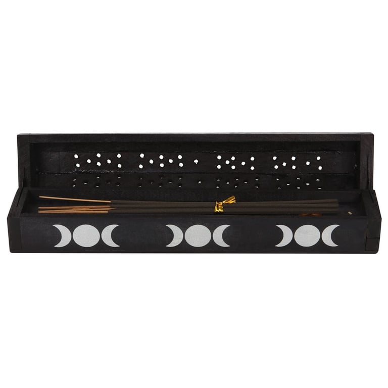 Triple Moon Sage Incense Box Set - 10 Sticks in Mango Wood Holder & Storage